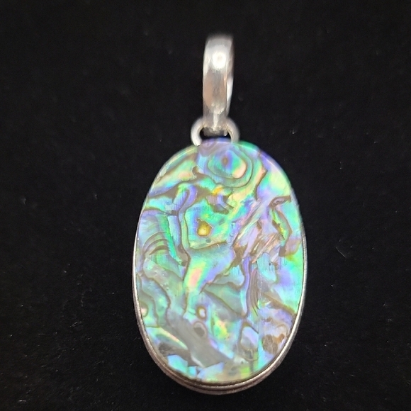 925 Silver Plate Abalone Mother of Pearl Pendant Boho Ethnic Tribal - Picture 2 of 6